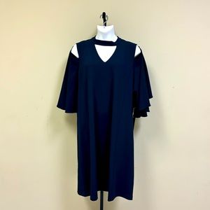 Nic+Zoe navy open shoulder dress